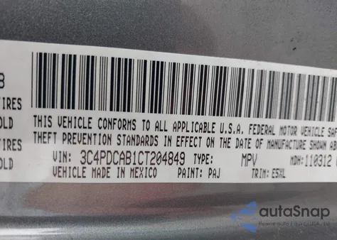 2012 Dodge Journey Se/Avp z USA, uszkodzony, nr VIN 3C4PDCAB1CT204849